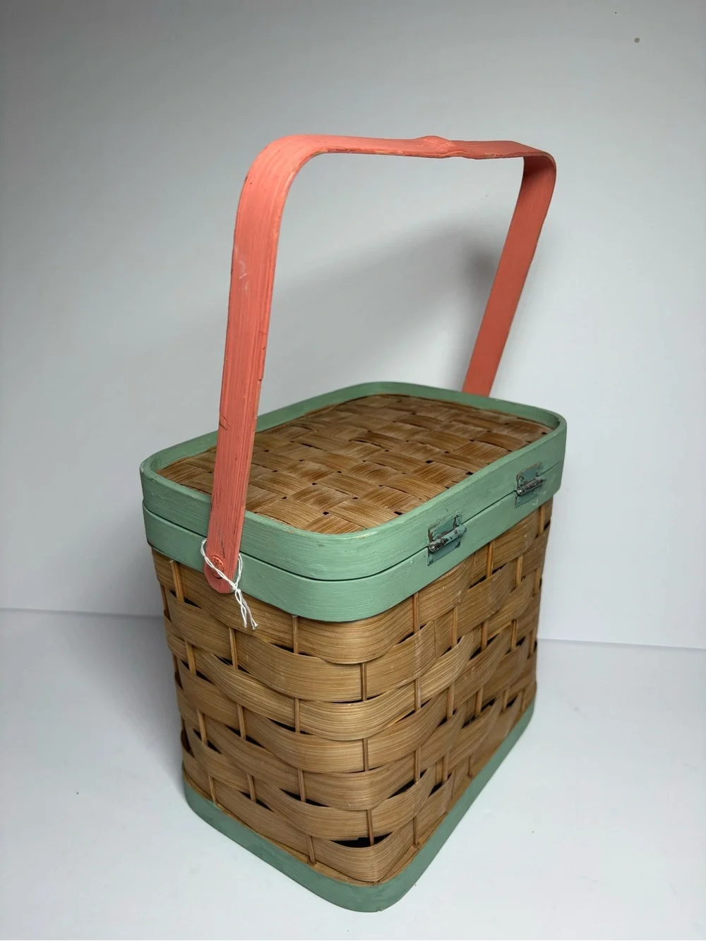 Vintage Pastries Shop Novelty Handmade Wood Woven Basket Purse / Planter Boho